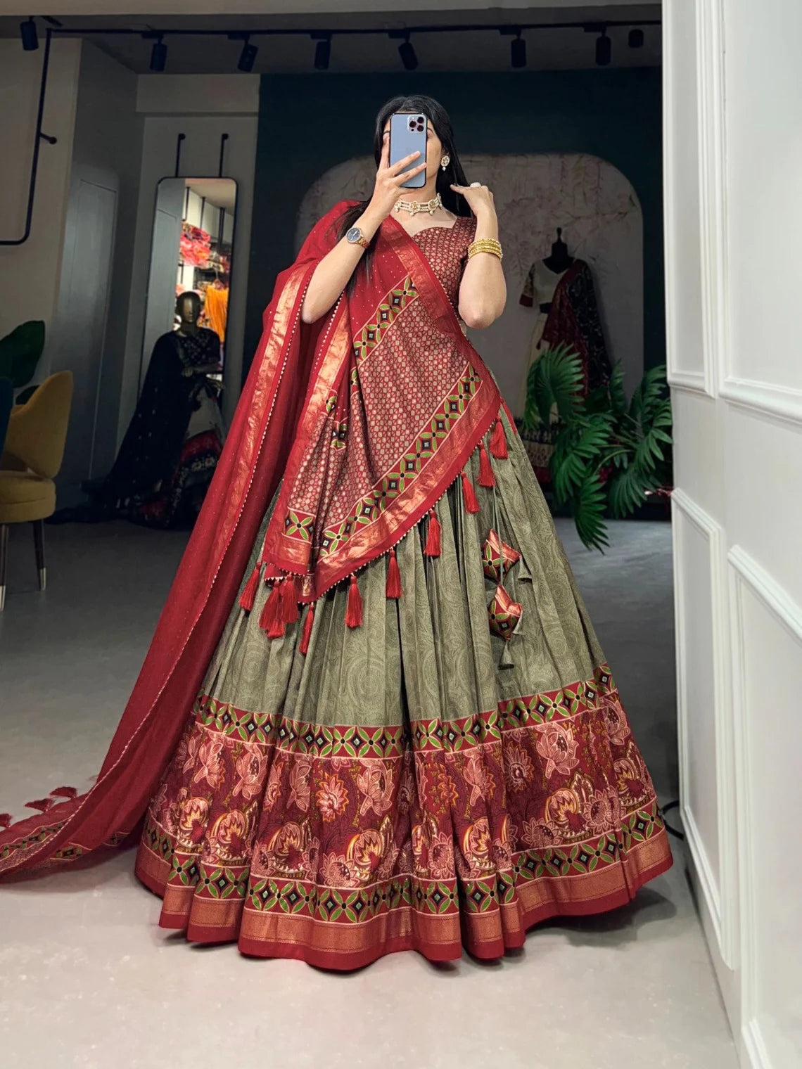 MULTI COLOR DOLA SILK DIGITAL PRINTED LEHENGA CHOLI