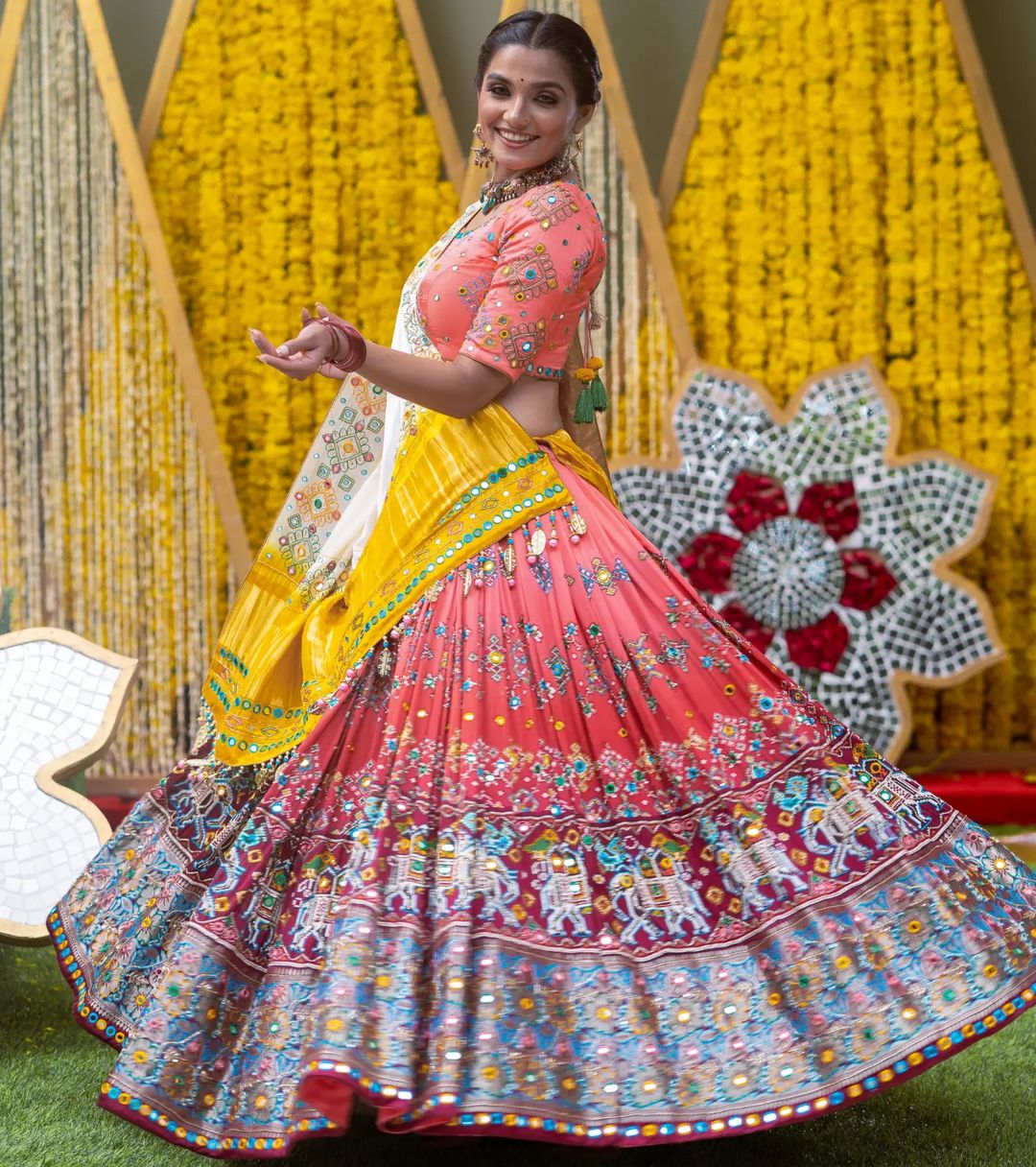 MULTI COLOR SOFT BUTTER SILK DIGITAL PRINTED LEHENGA CHOLI