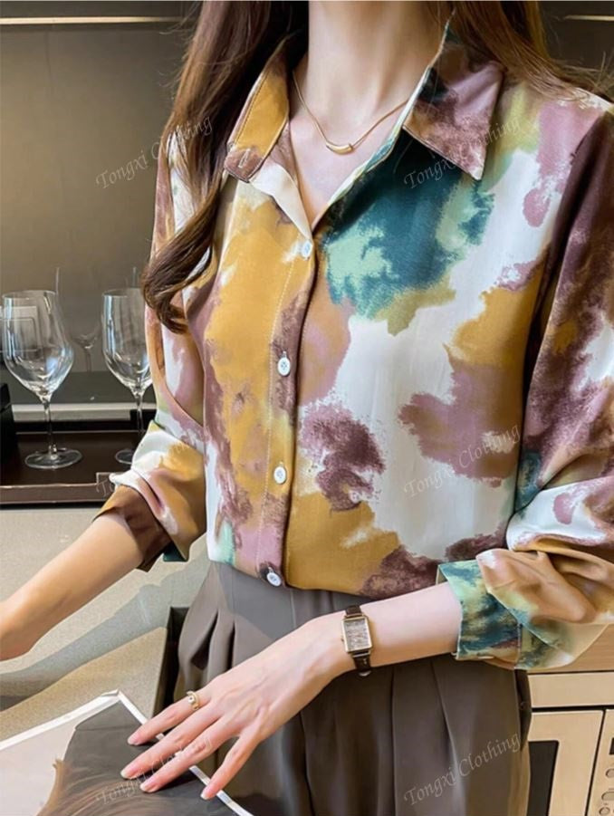 Women Floral Print Casual Long Sleeve Shirt