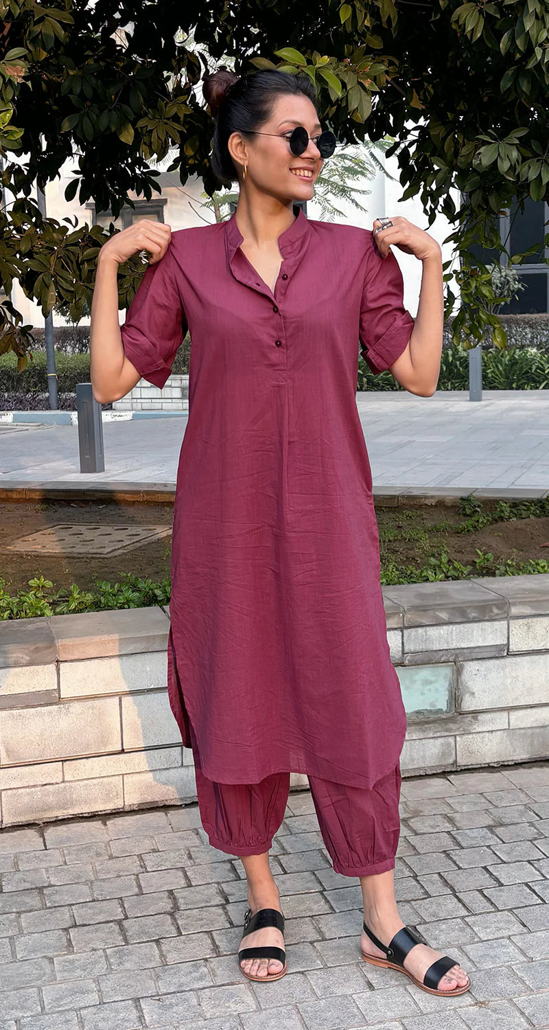 Women Cotton Plain Kurta Set