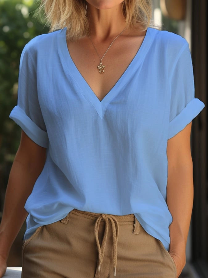 Women's Cotton Casual V-Neck Top