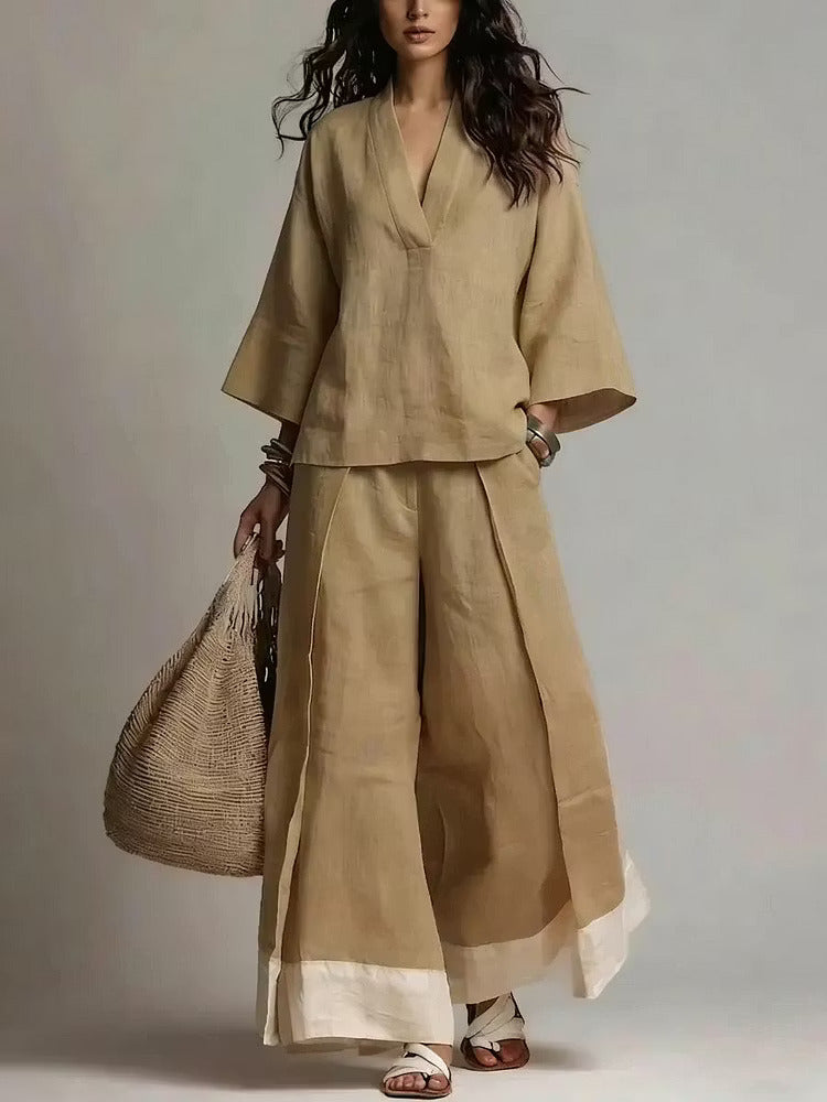 Minimalist V-Neck Cotton Co-ord Set