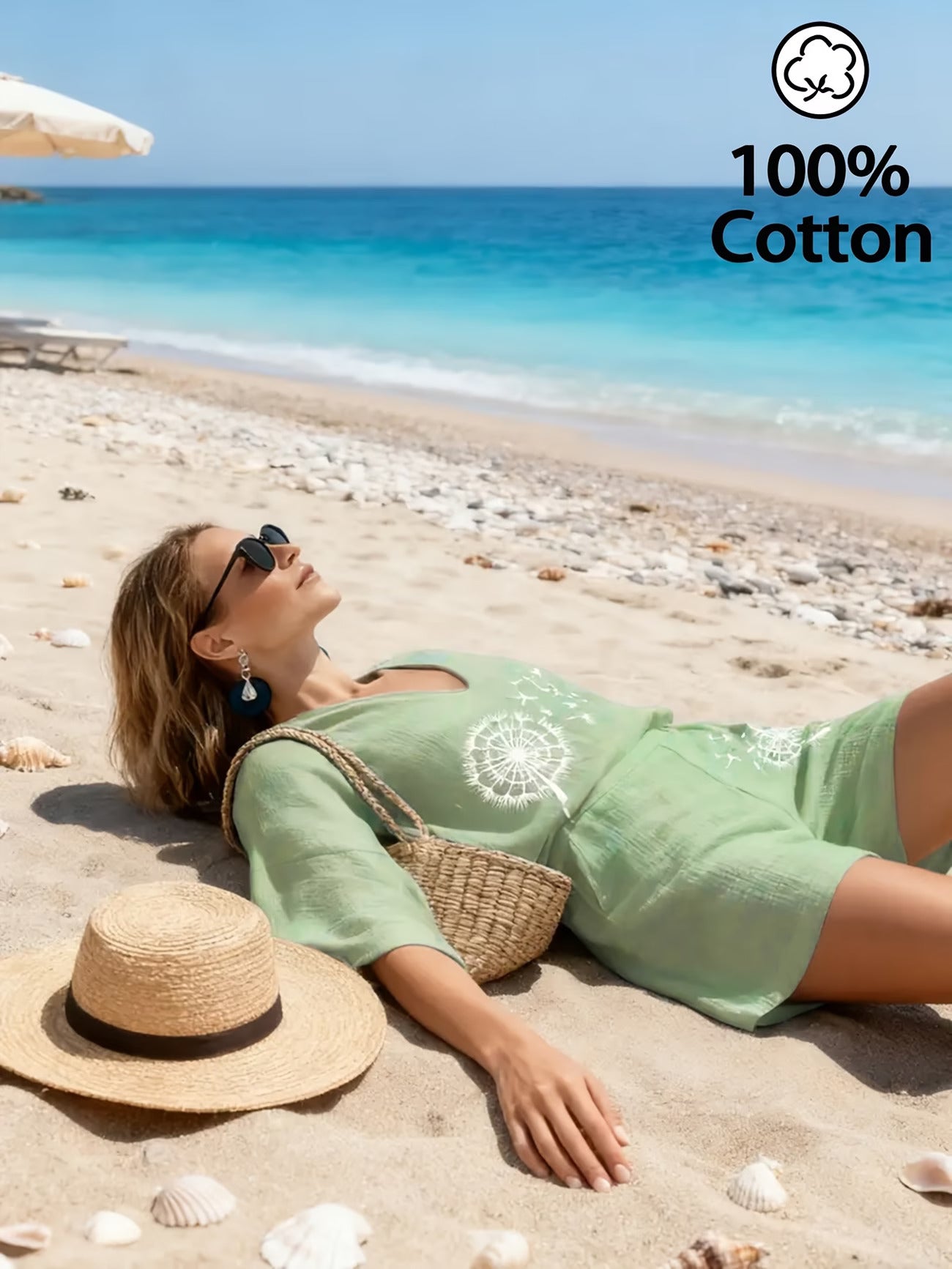 Pure Cotton Vacation Style Artistic Print Co-Ord Set