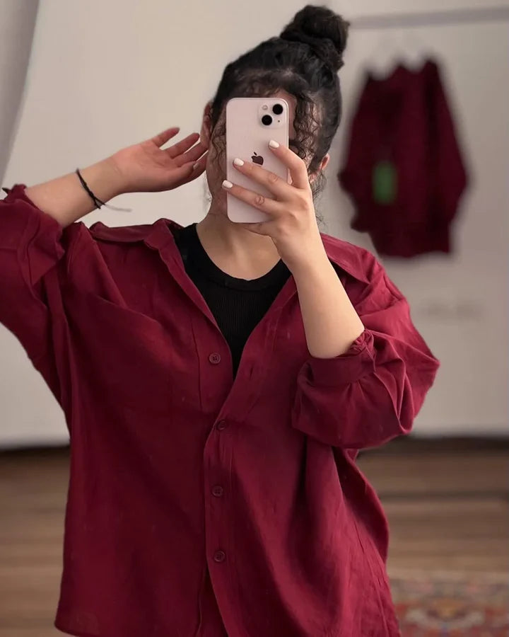Women's Plain Long Sleeve Casual Cotton Shirt