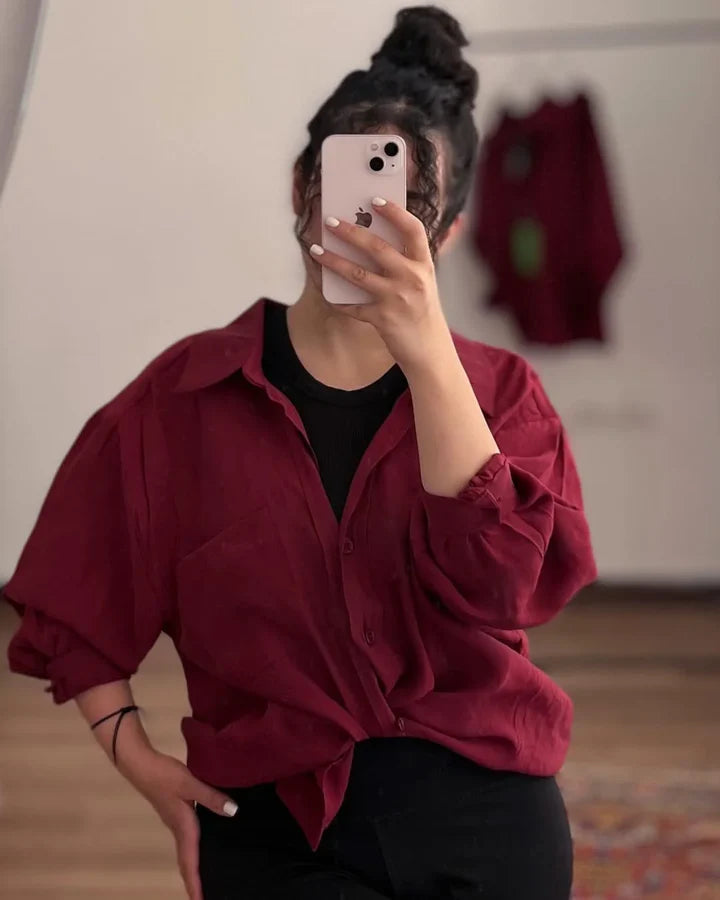 Women's Plain Long Sleeve Casual Cotton Shirt