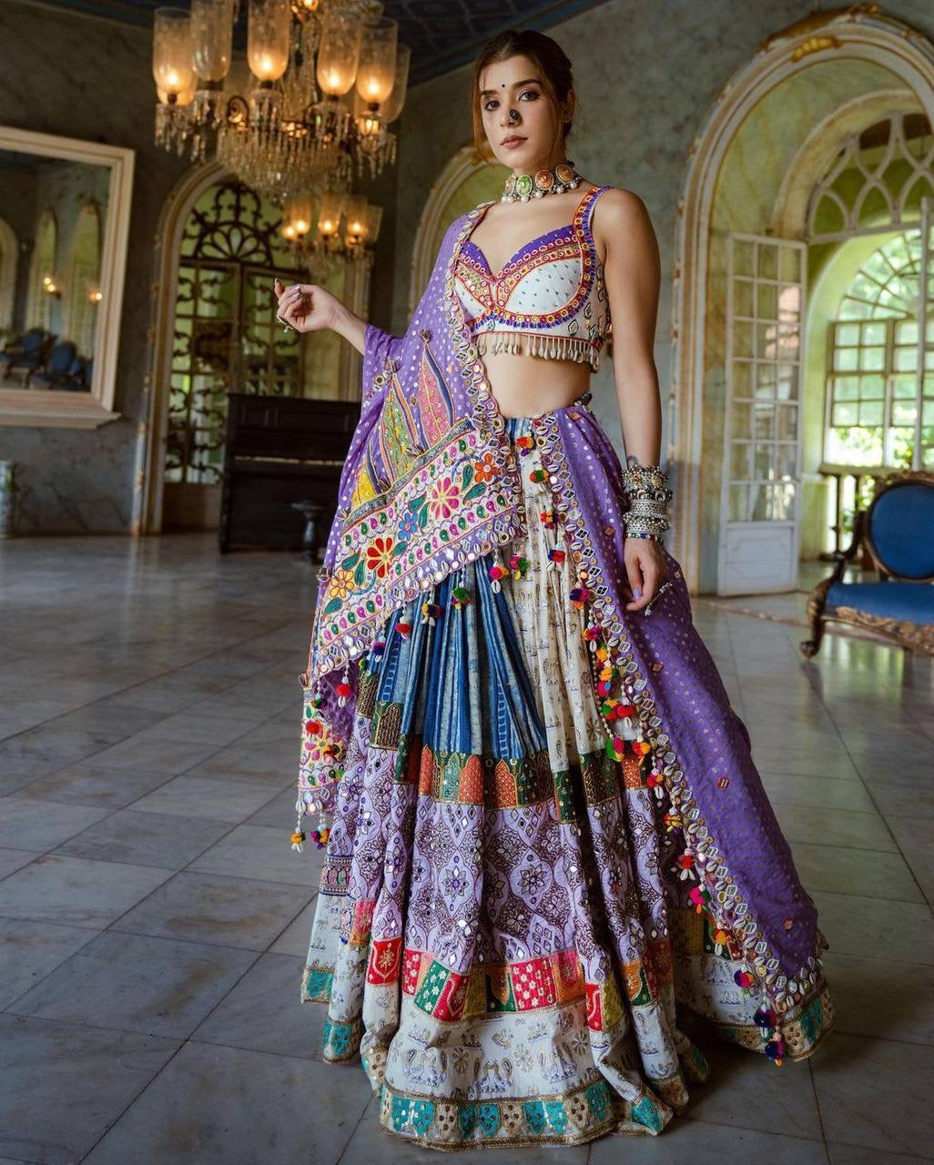 MULTI COLOR SOFT BUTTER SILK DIGITAL PRINTED LEHENGA CHOLI