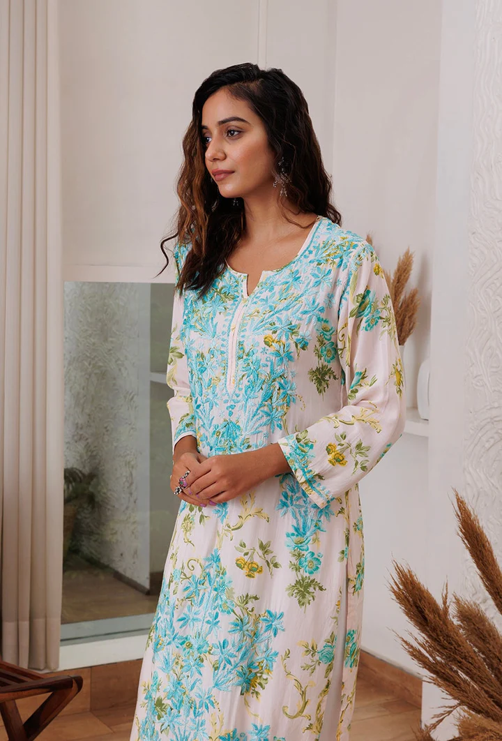 WOMEN CHIKANKARI MODAL KURTA SET