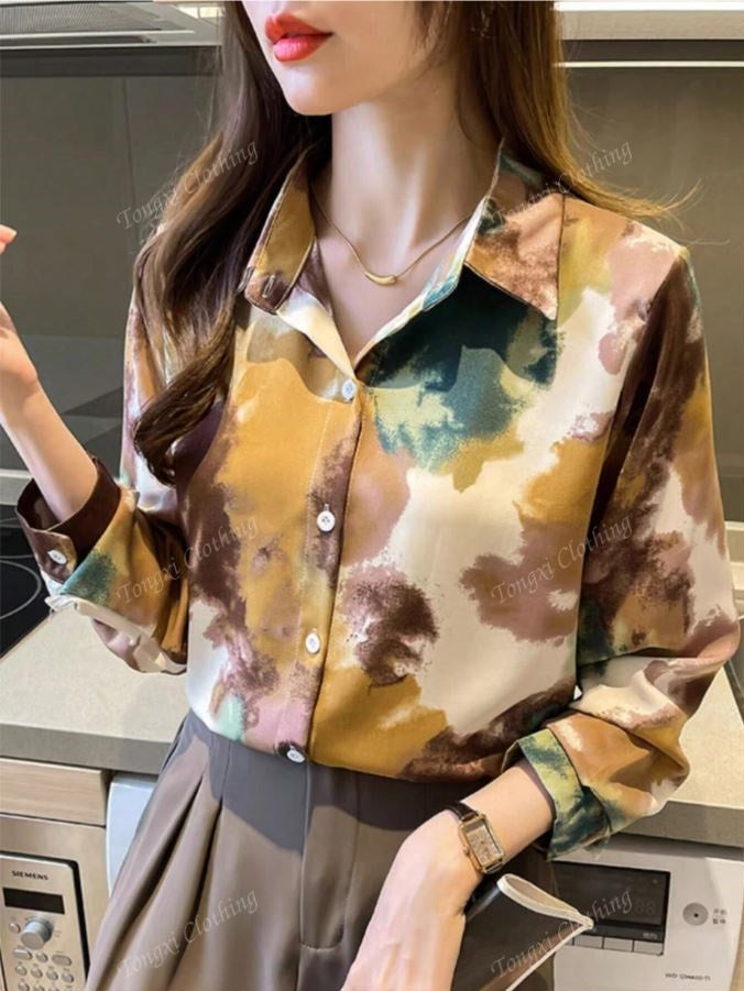 Women Floral Print Casual Long Sleeve Shirt