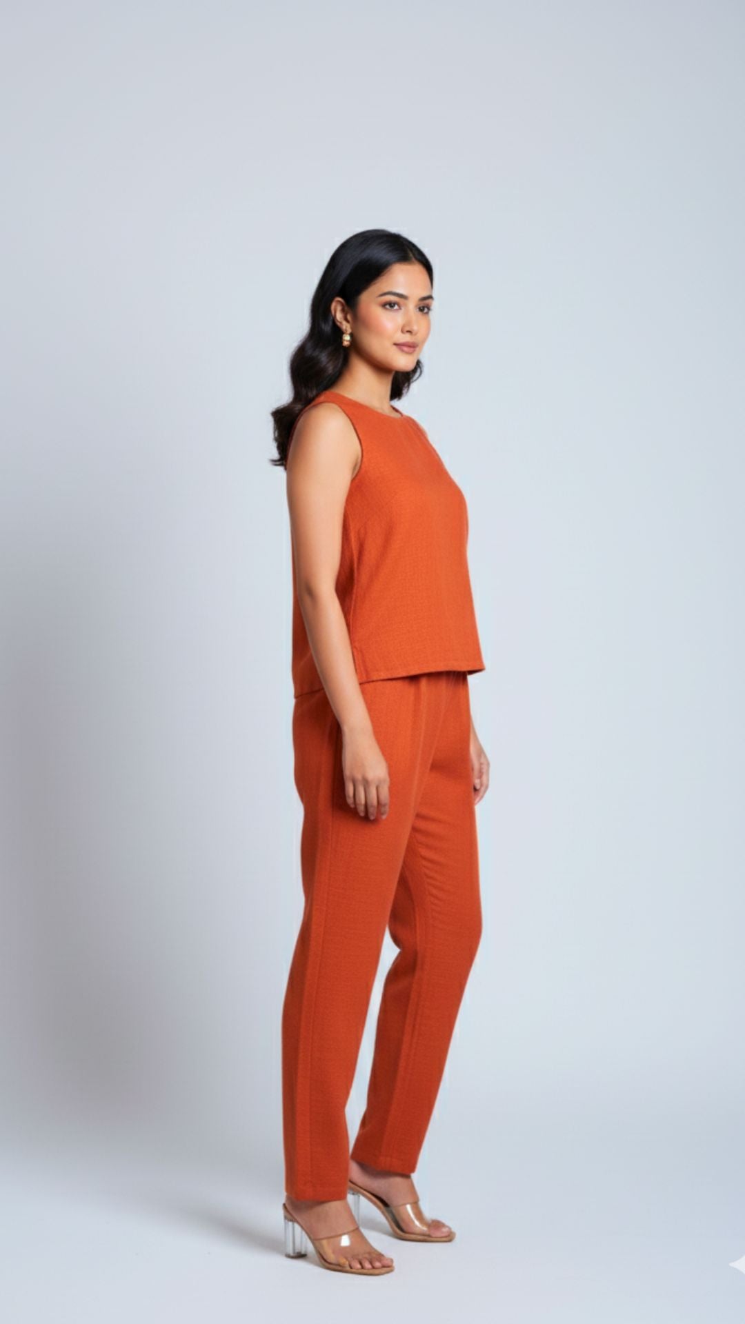 WOMEN  PLAIN CROP TOP & TROUSERS CO-ORDER SET