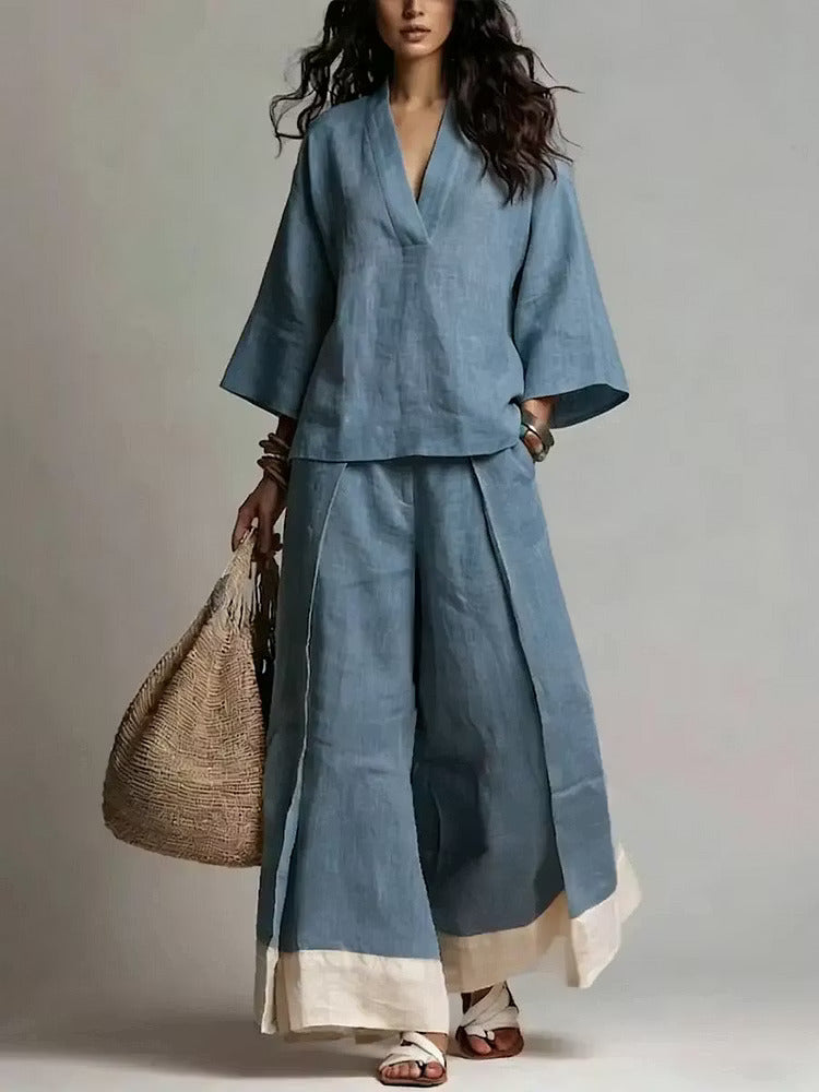 Minimalist V-Neck Cotton Co-ord Set