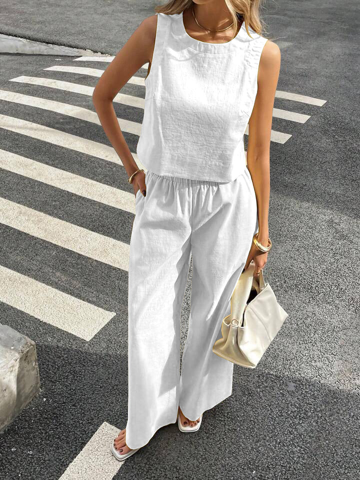 WOMEN'S PLAIN CROP TOP & TROUSERS CO-ORDER SET