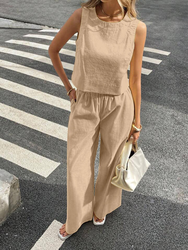 WOMEN'S PLAIN CROP TOP & TROUSERS CO-ORDER SET