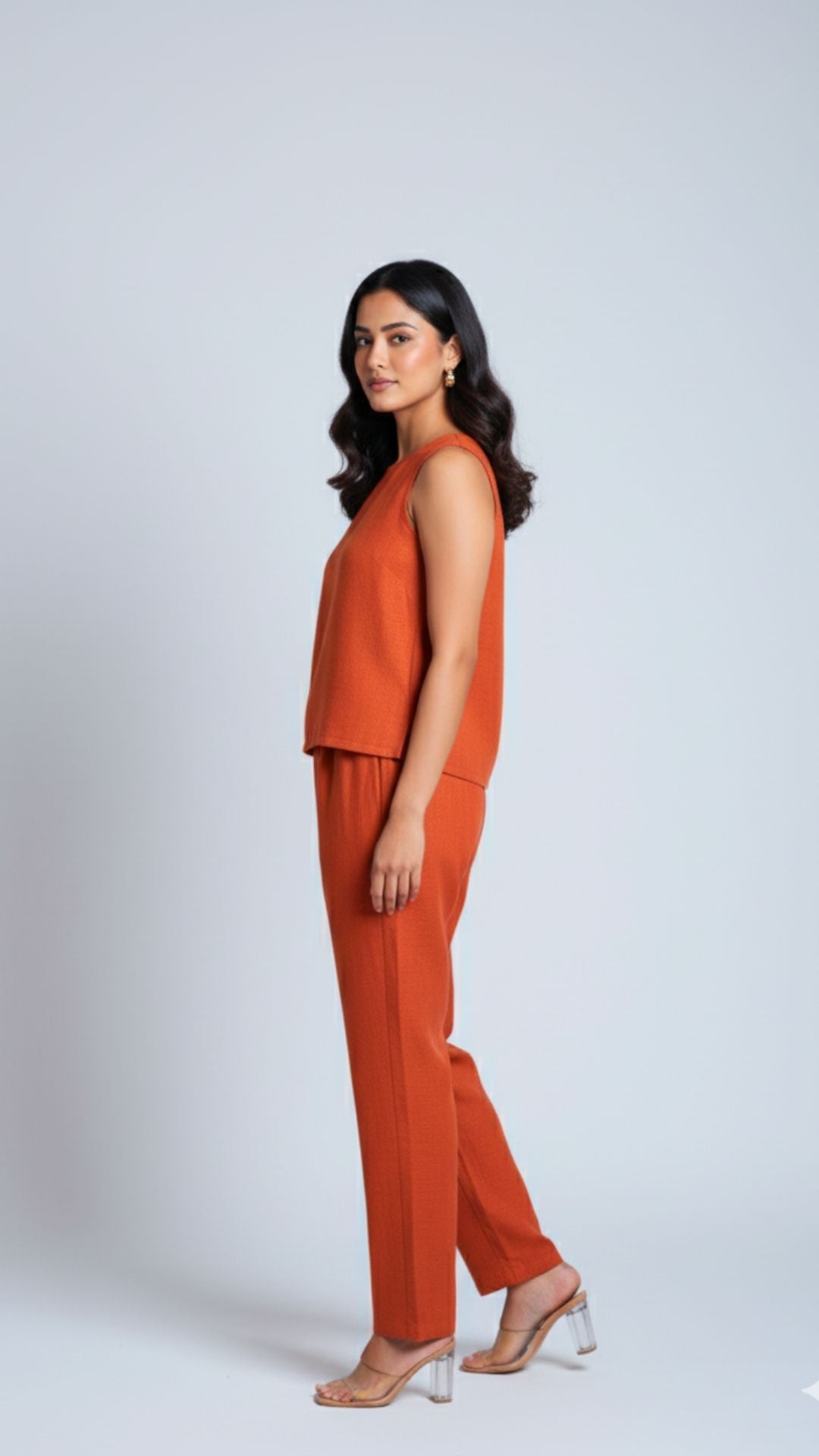 WOMEN  PLAIN CROP TOP & TROUSERS CO-ORDER SET