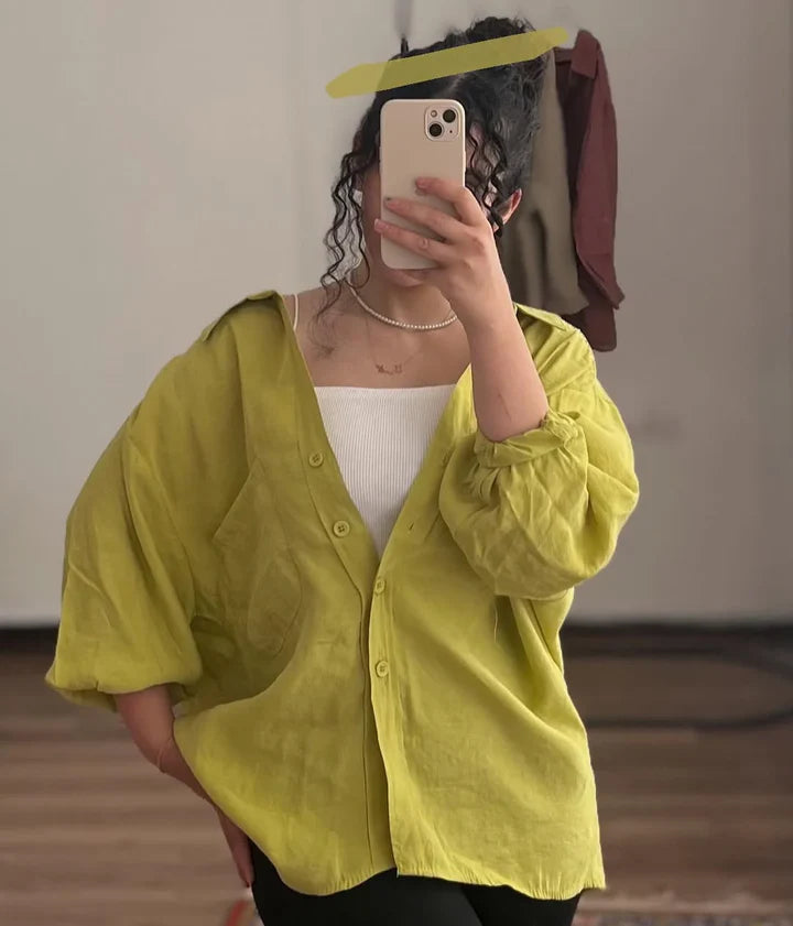 Women's Plain Long Sleeve Casual Cotton Shirt