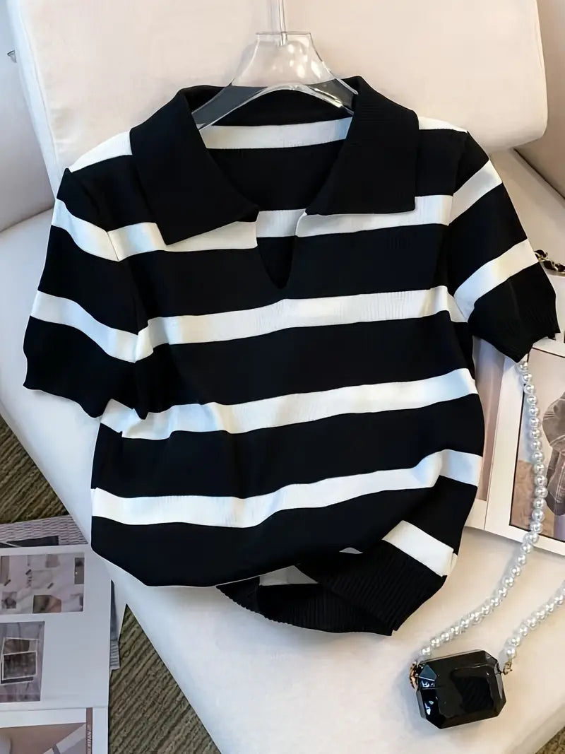 Women's Striped Printed Pullover T-shirt