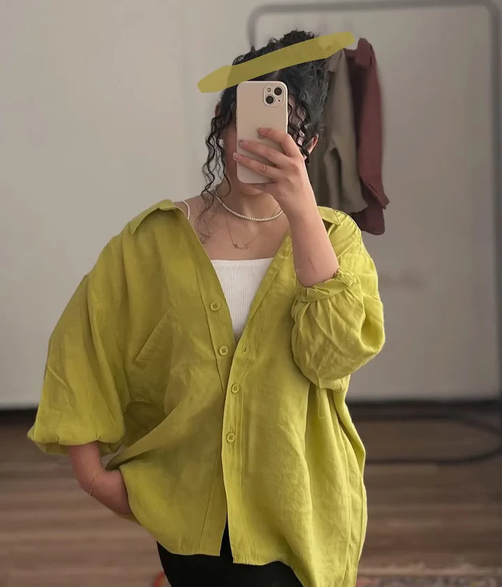 Women's Plain Long Sleeve Casual Cotton Shirt
