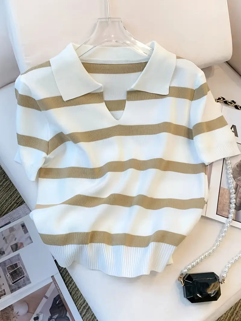 Women's Striped Printed Pullover T-shirt