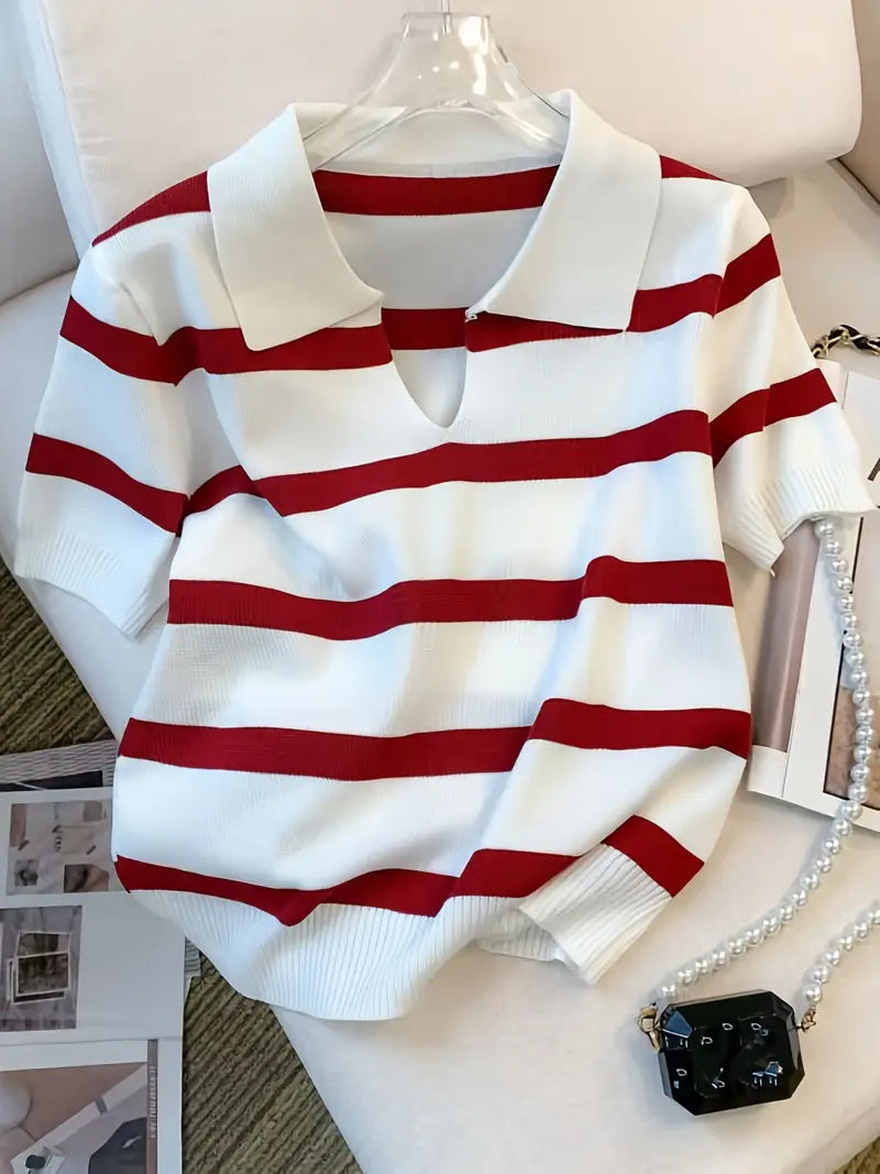 Women's Striped Printed Pullover T-shirt