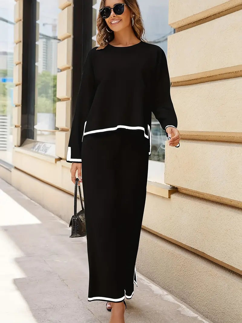 Casual Contrast Trim Fit Two-piece Pants Set