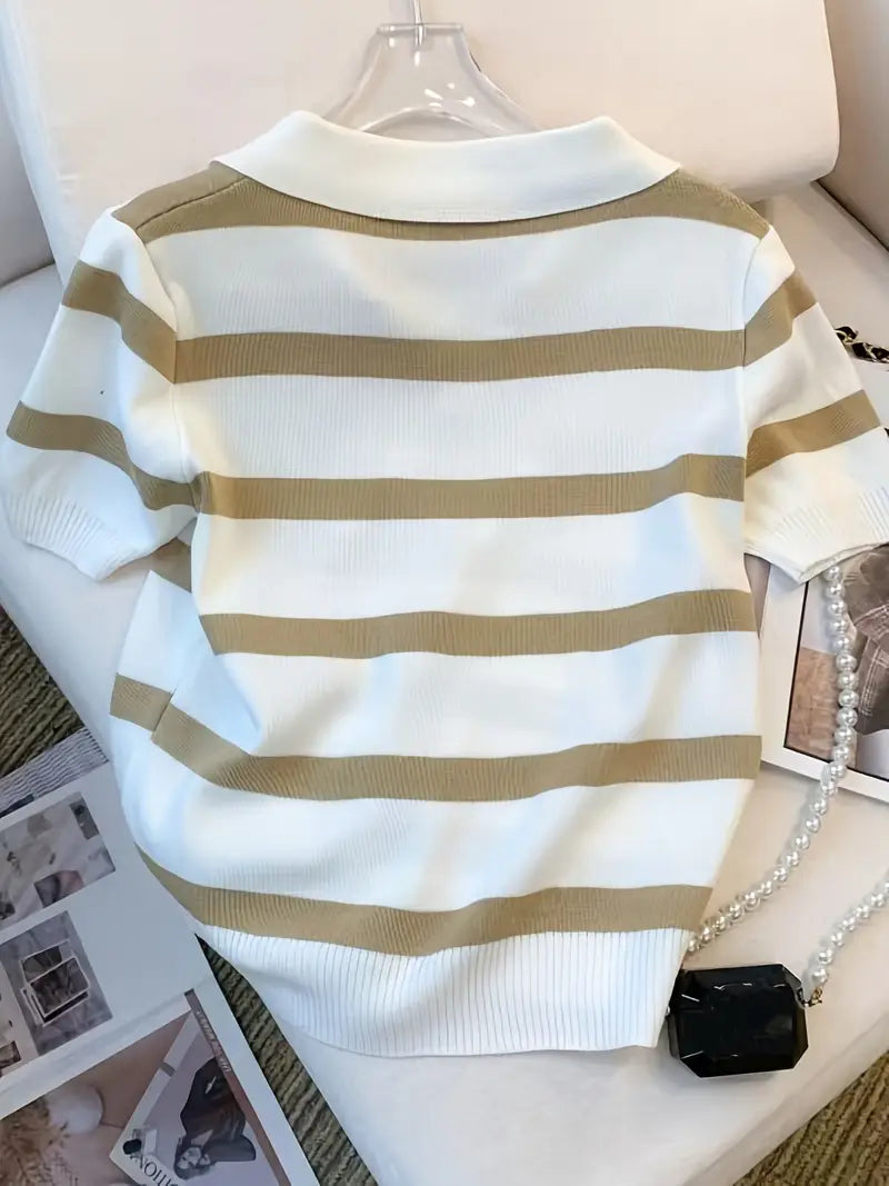 Women's Striped Printed Pullover T-shirt