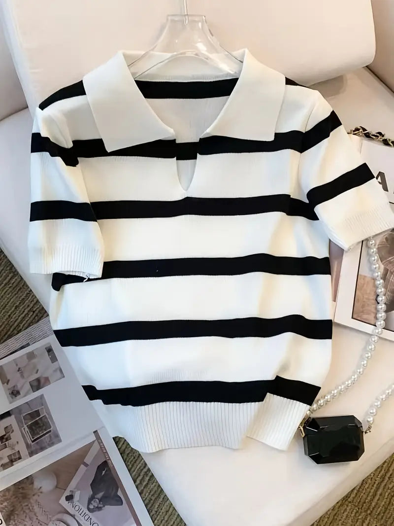 Women's Striped Printed Pullover T-shirt