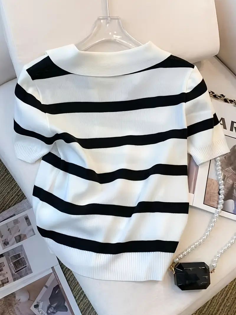 Women's Striped Printed Pullover T-shirt