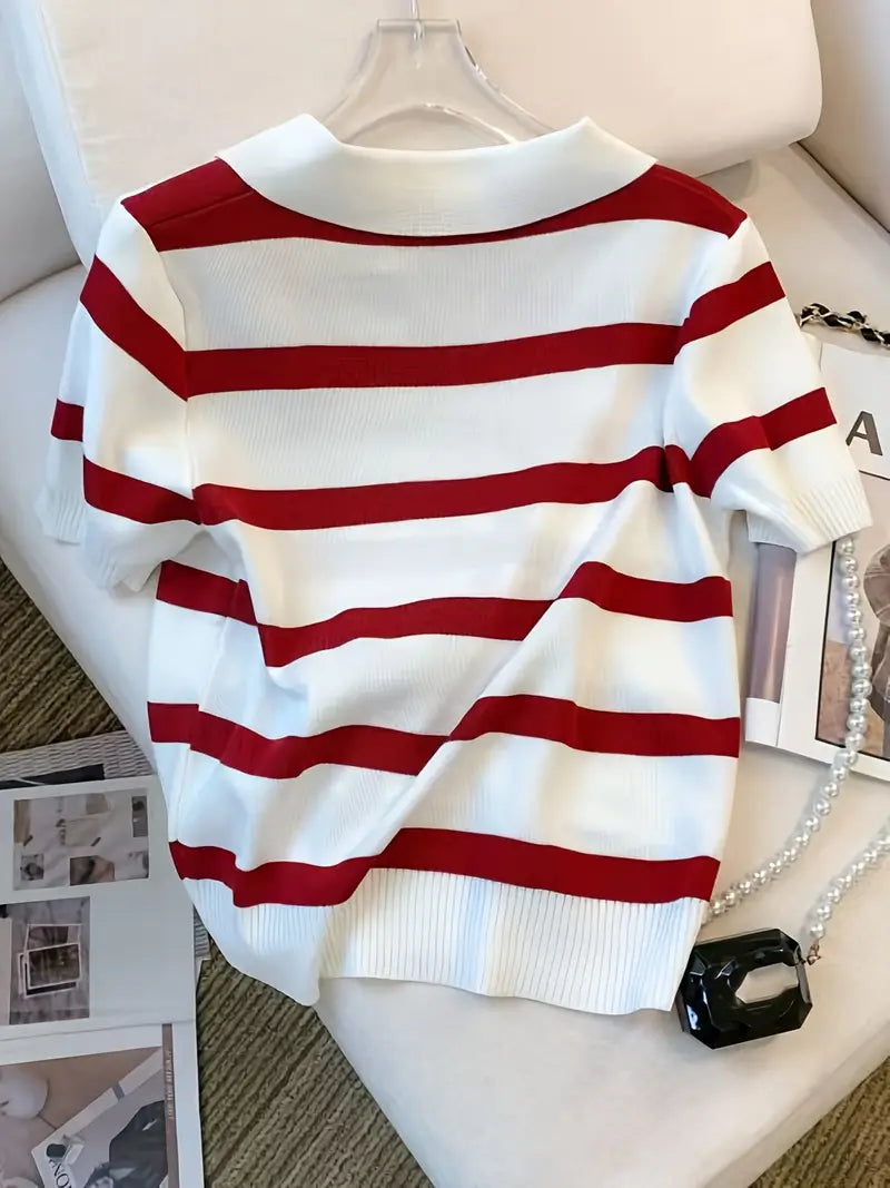 Women's Striped Printed Pullover T-shirt