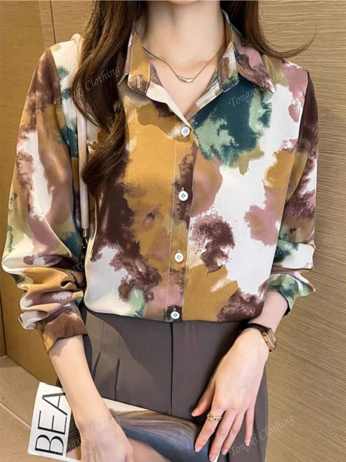 Women Floral Print Casual Long Sleeve Shirt