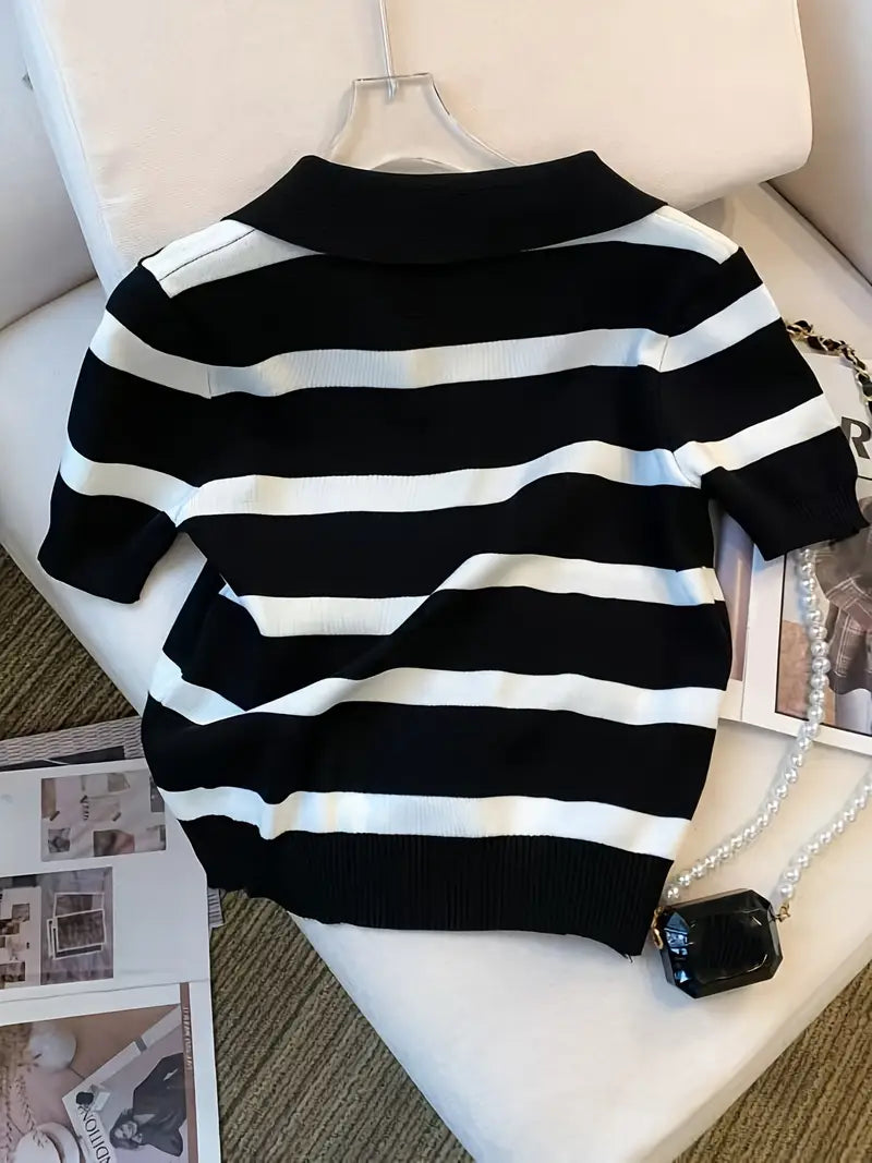 Women's Striped Printed Pullover T-shirt