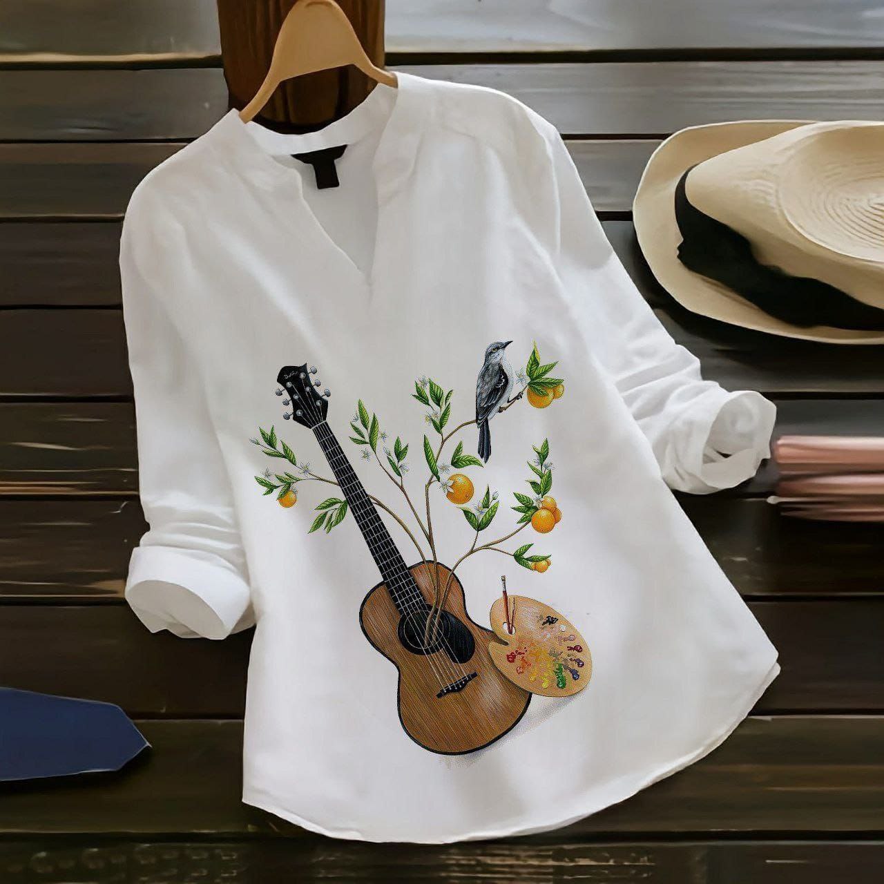 GUITAR ART PRINTED RAYON TOP