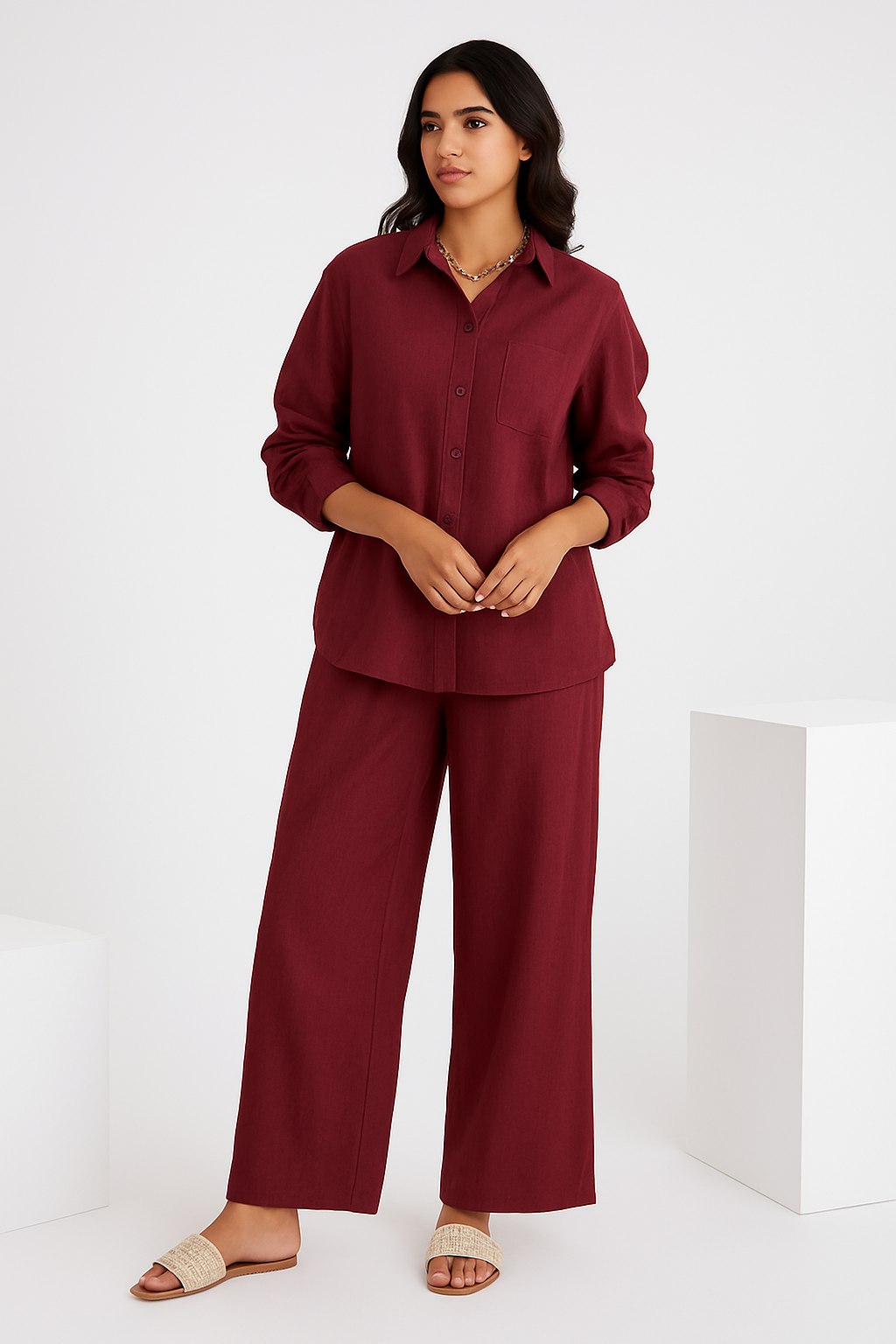 Women Pure Cotton Shirt & Trousers
