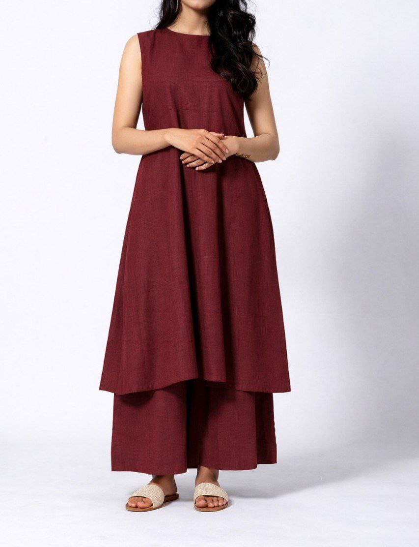 Women's Cotton Kurta pant sets - Maroon