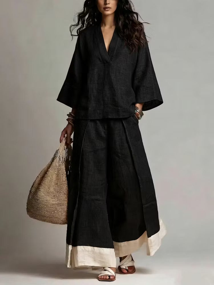 Minimalist V-Neck Cotton Co-ord Set