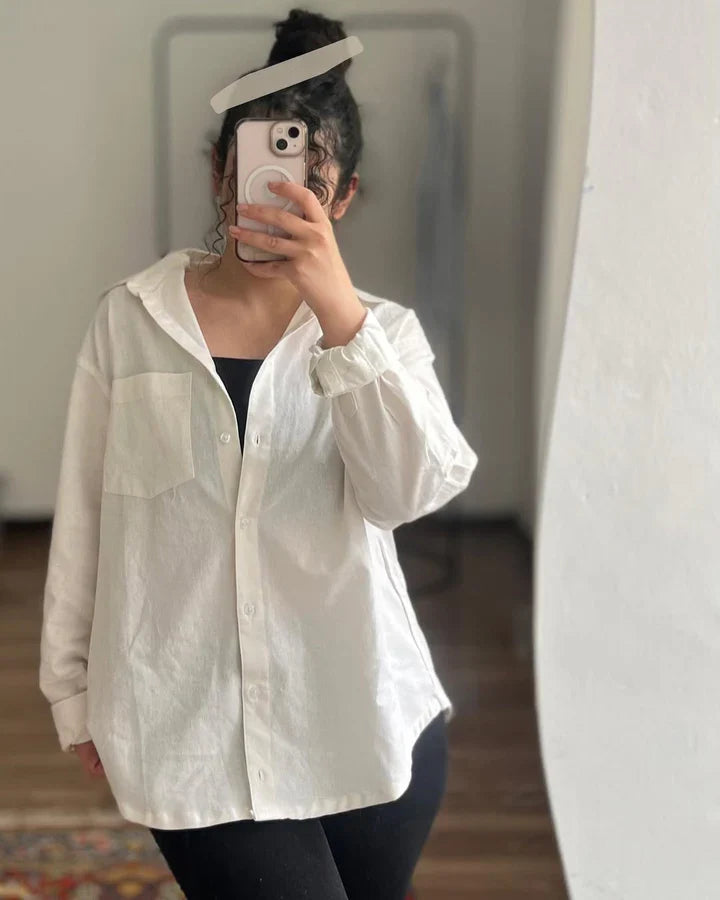 Women's Plain Long Sleeve Casual Cotton Shirt