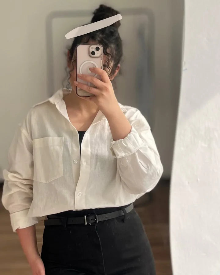 Women's Plain Long Sleeve Casual Cotton Shirt