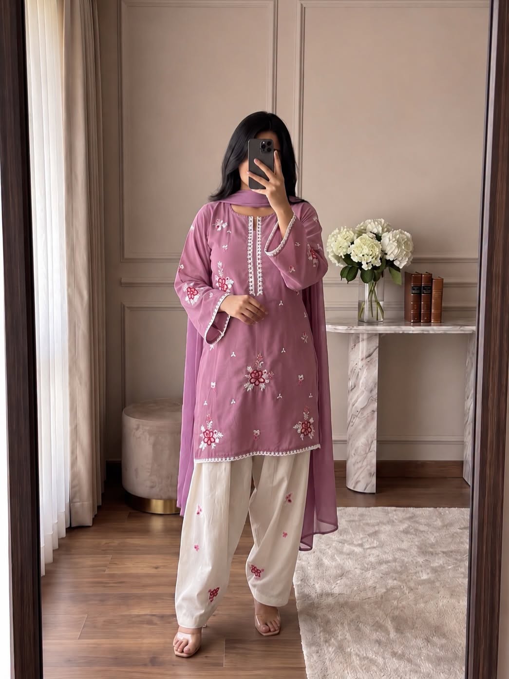 Pink Embroidered Kurta Set