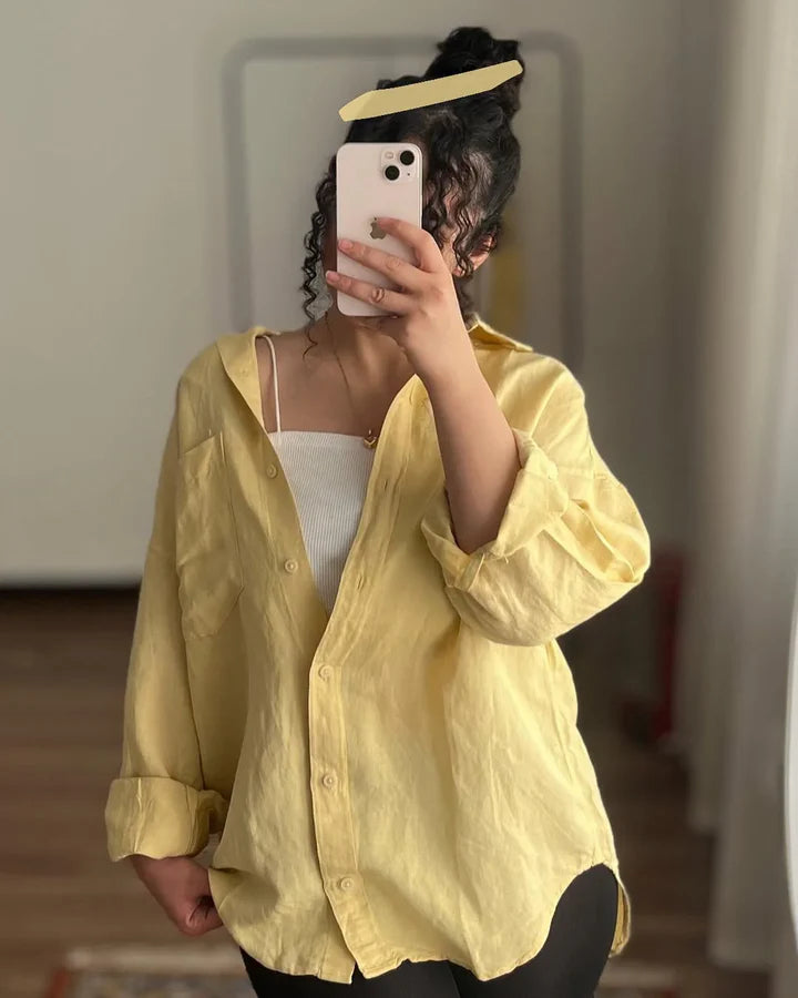 Women's Plain Long Sleeve Casual Cotton Shirt