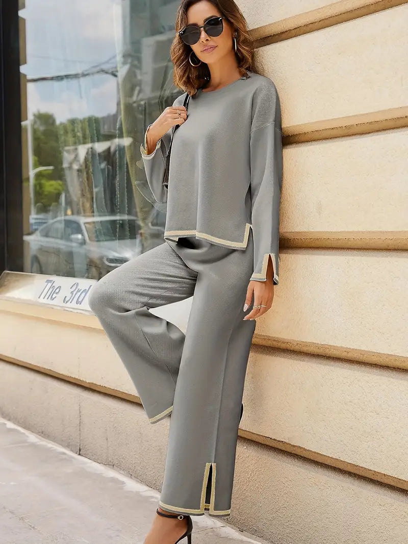 Casual Contrast Trim Fit Two-piece Pants Set