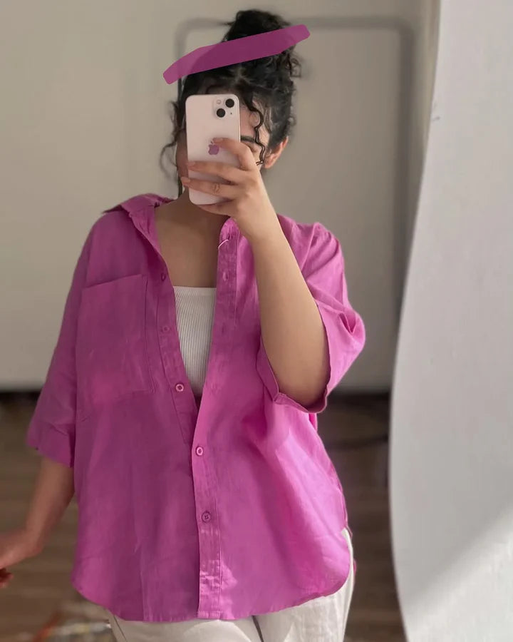 Women's Plain Long Sleeve Casual Cotton Shirt