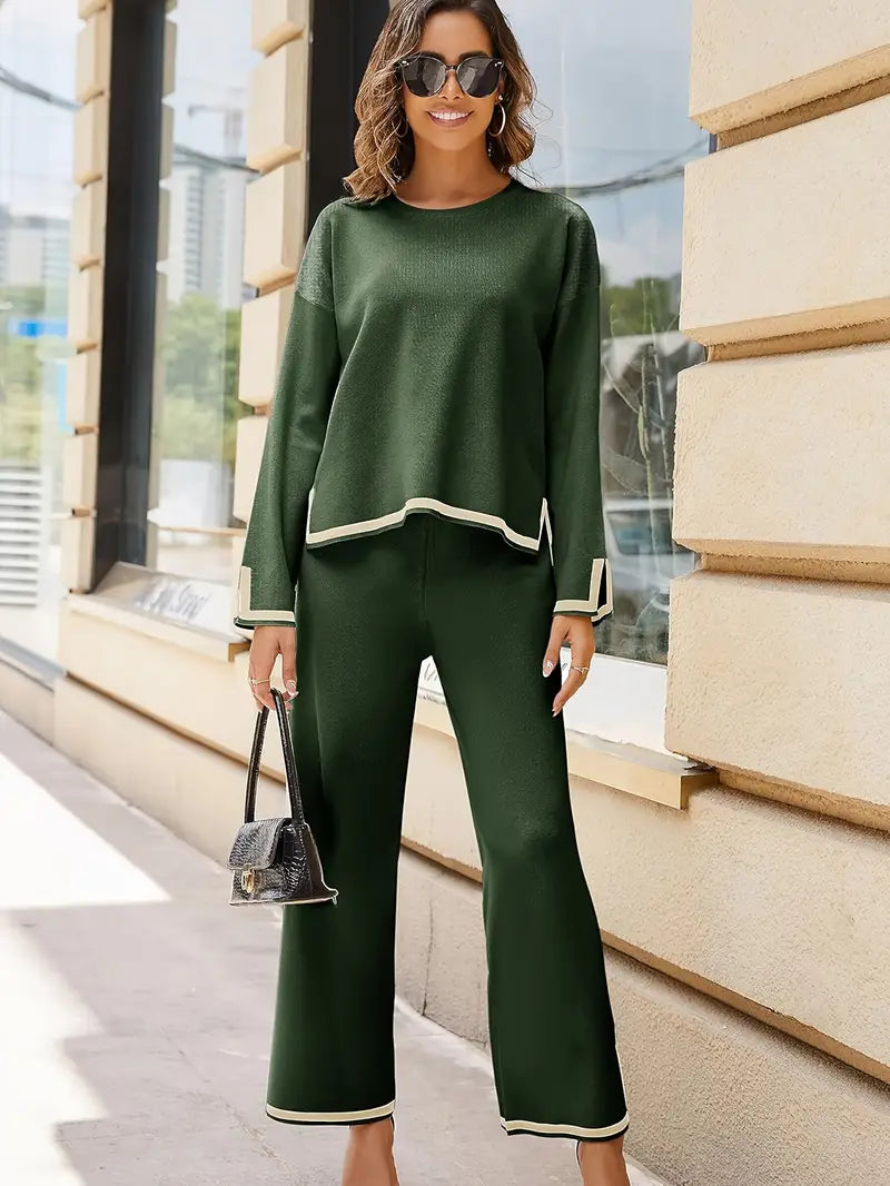 Casual Contrast Trim Fit Two-piece Pants Set