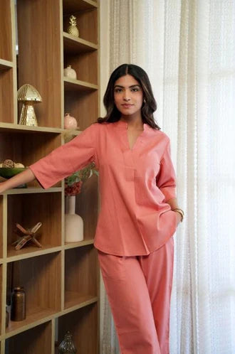PEACH CASUAL PLAIN CO-ORD SET
