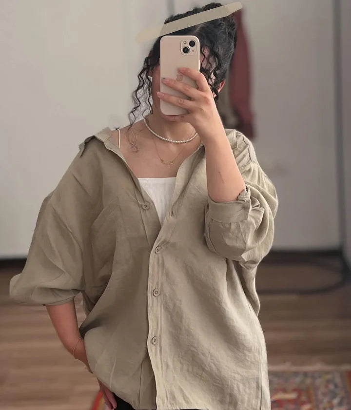 Women's Plain Long Sleeve Casual Cotton Shirt