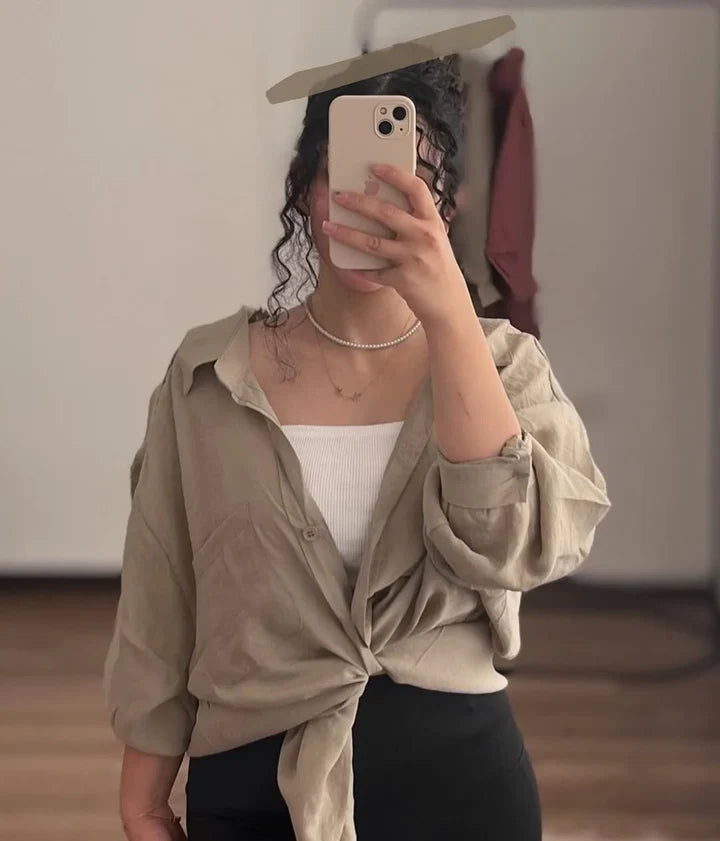Women's Plain Long Sleeve Casual Cotton Shirt