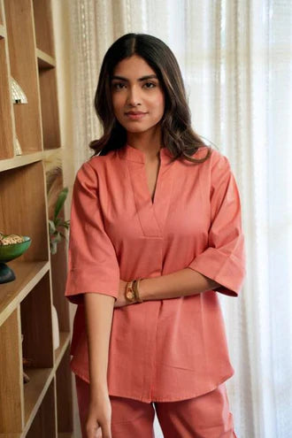 PEACH CASUAL PLAIN CO-ORD SET
