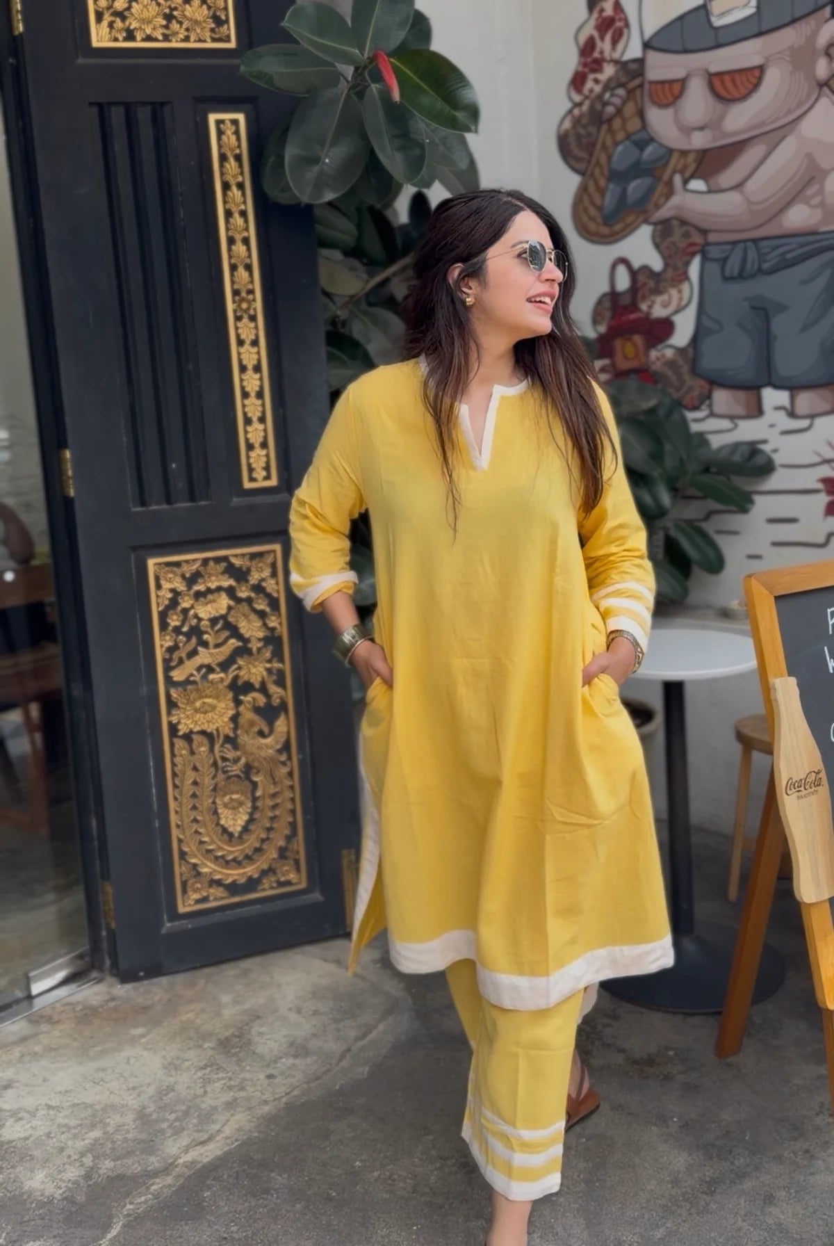 Cotton Kurta Set with Contrast White Border