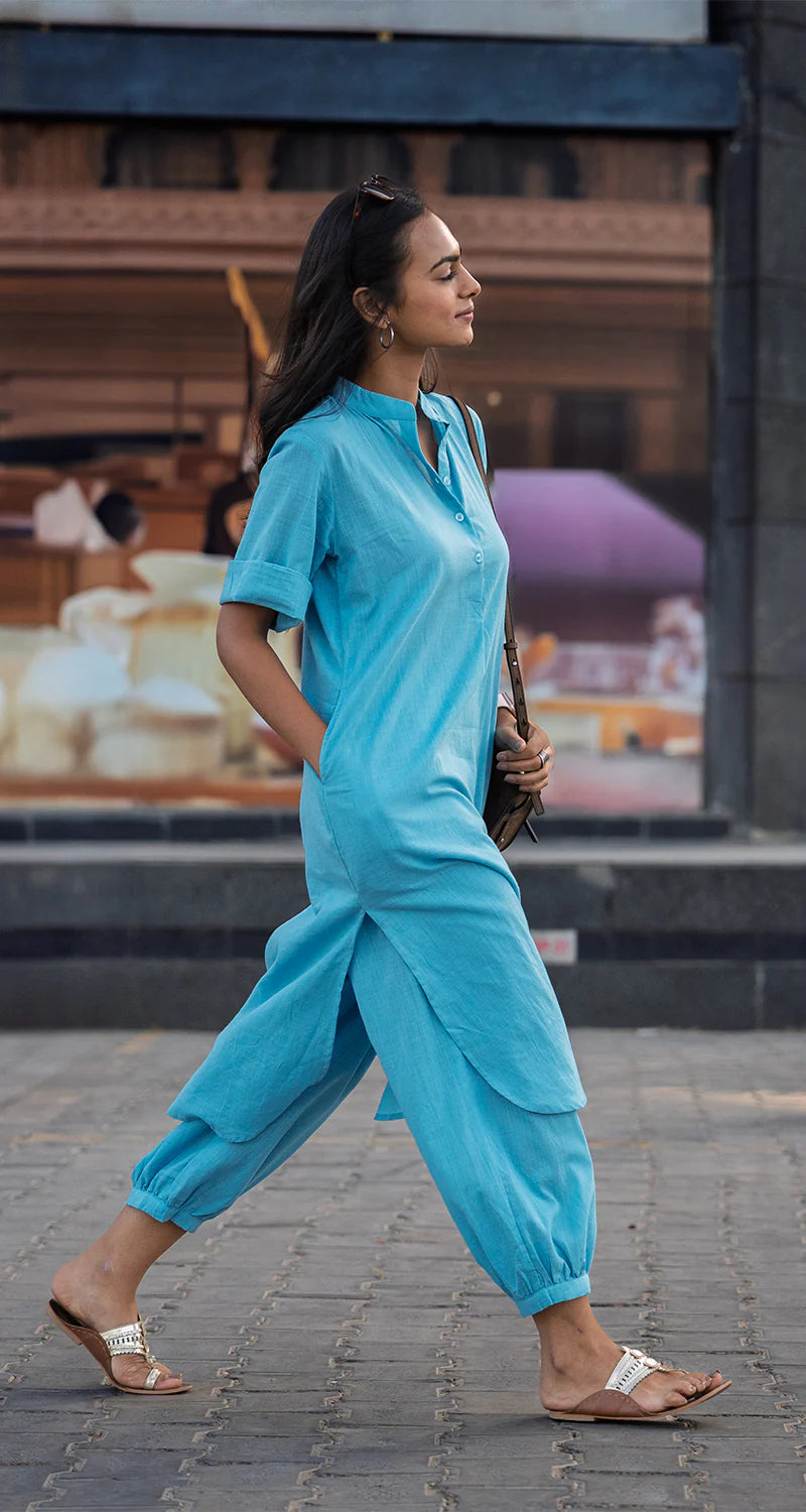 Women Cotton Plain Kurta Set