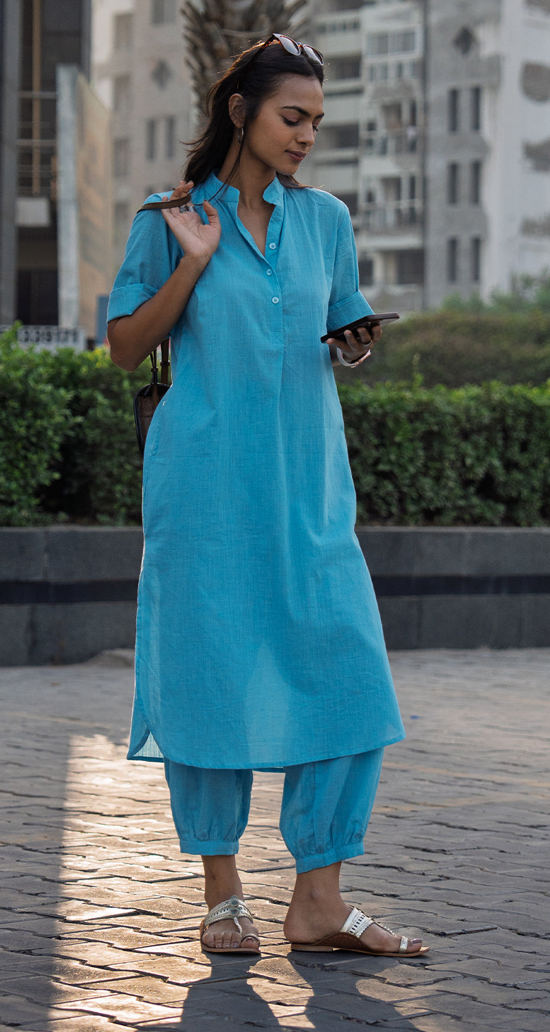 Women Cotton Plain Kurta Set