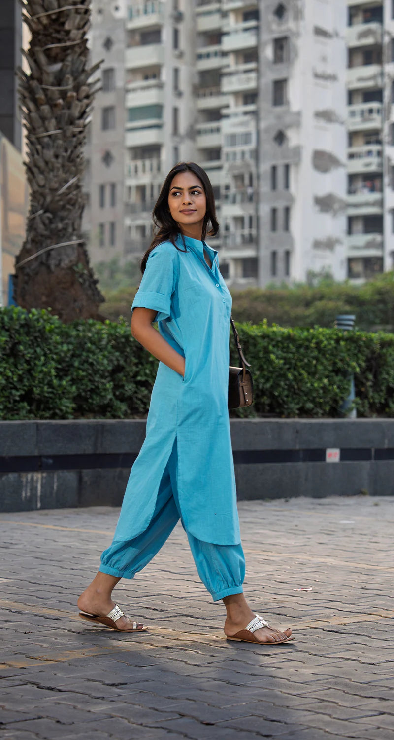 Women Cotton Plain Kurta Set