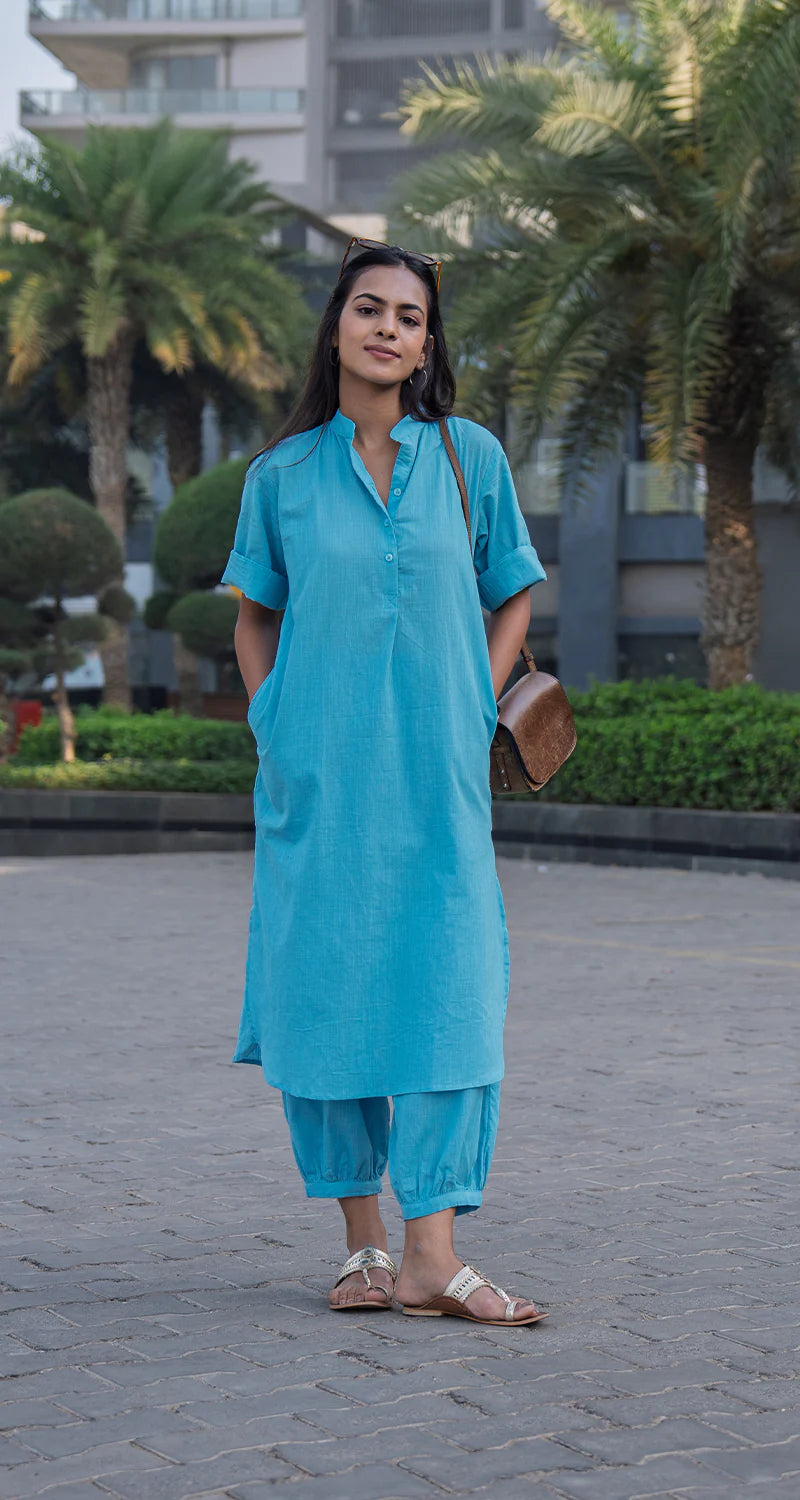 Women Cotton Plain Kurta Set