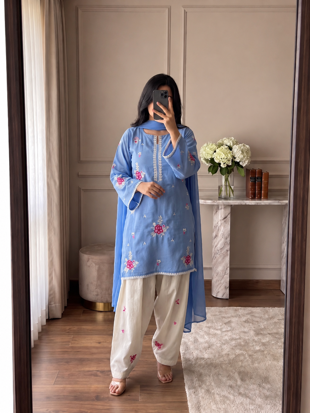 Sky Blue Embroidered Kurta Set